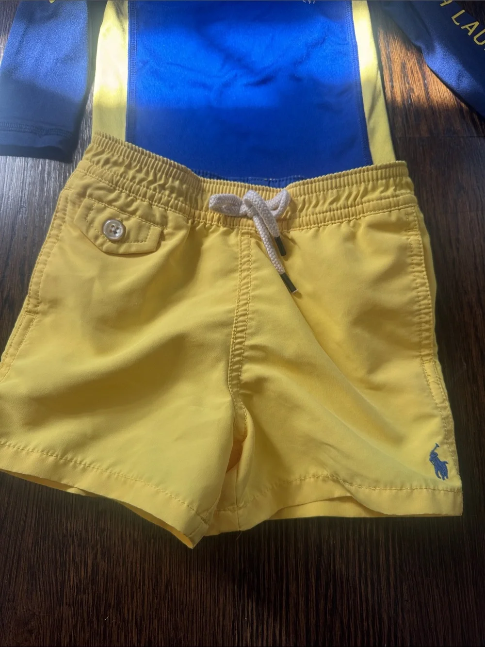 Ralph Lauren Blue & Yellow Boys Rash Guard Swim Set